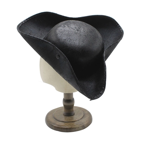 Pirate Tricorn Hat Distressed PU Leather Vintage Medieval Costume Accessories For Halloween Masquerade Party