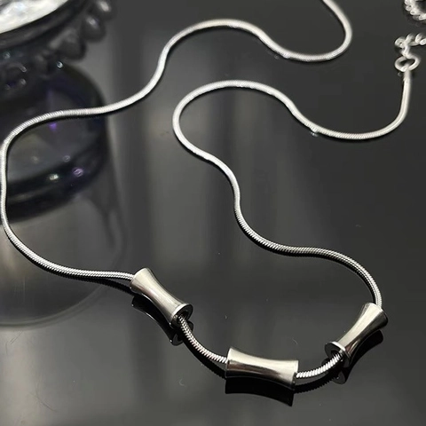 Halskette Mit Anhänger Titanstahl Schlangenknochenkette Zylindrische Taillenperlen Minimalistischer Trendschmuck Für Damen Herren