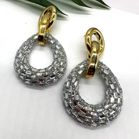 Übertriebene Legierung Tropfen Ohrhänger Funkelnde Strasssteine Vintage Bi-Color Geometrische Party Accessoires Damen
