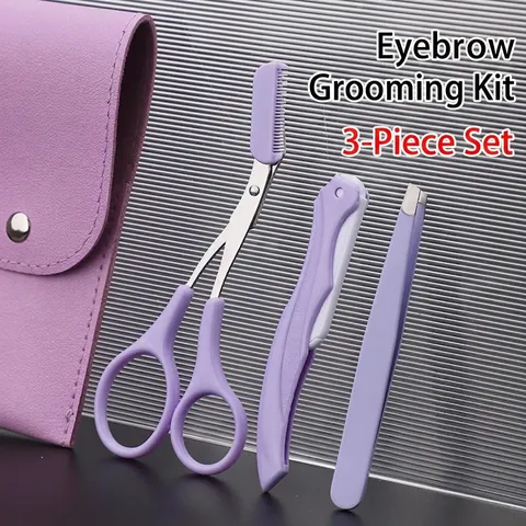 Augenbrauen Pflege Kit Profi Trimmer Klapprasierer Schere Mit Kamm Pinzette PU Leder Tasche Damen Beauty Tool