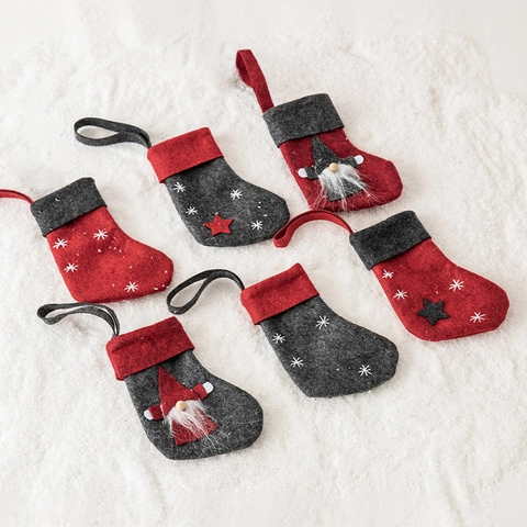 Mini Calze Di Natale In Feltro Di Lana Ornamenti Appesi Fiocco Di Neve Stella Gnomo Decorazione Albero Sacchetto Regalo