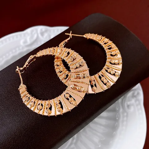 Orecchini A Cerchio In Rame Placcato Oro Retrò Con Perno In Argento Stile Geometrico Circolare Per Donne
