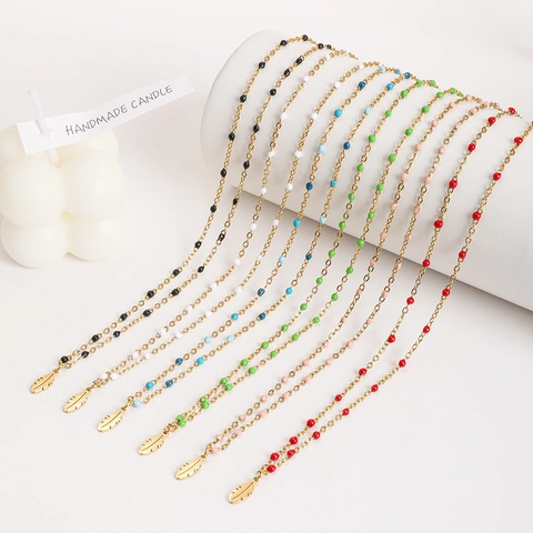 Collar con Colgante de Pluma de Acero Inoxidable Minimalista con Cuentas de Colores Joyería de Moda para Mujer