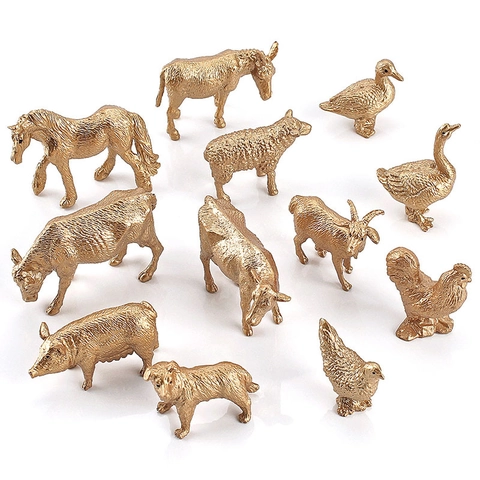 Miniature Golden Farm Animal Figurines Solid Plastic Simulated Gold Realistic Poultry Figures Educational Toys Kids Desktop Decor