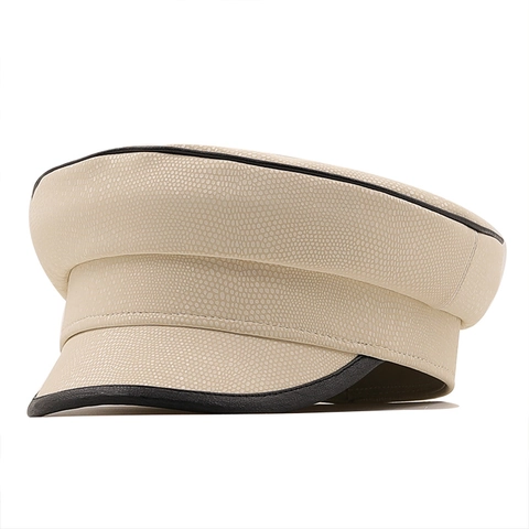 Vintage Faux Leren Newsboy Pet Getextureerde Retro Platte Kapiteinshoed Voor Dames Veelzijdige Stijlvolle Accessoires