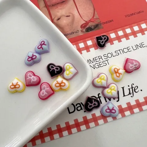 Heart Nail Art Charms 3D Resin Bow Tie Decorations Sweet Macaron Color DIY Manicure Ornaments For Women