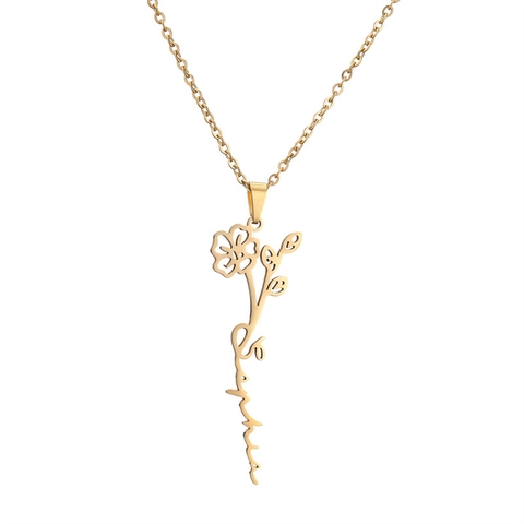 Collar de Nombre de Flor de Mes de Acero Inoxidable Personalizado Colgante Sophia Oro Plata Oro Rosa Joyería de Moda Regalo de Cumpleaños para Mujer
