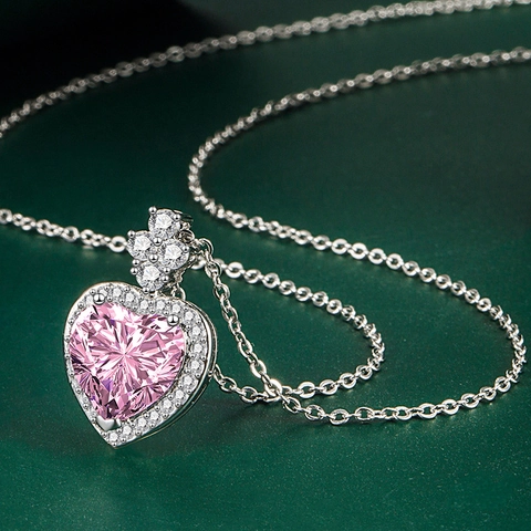 Set Di Gioielli In Zirconia Rosa A Cuore Con Collana Orecchini Bracciale Anello Base In Rame Argentato Elegante Per Donna