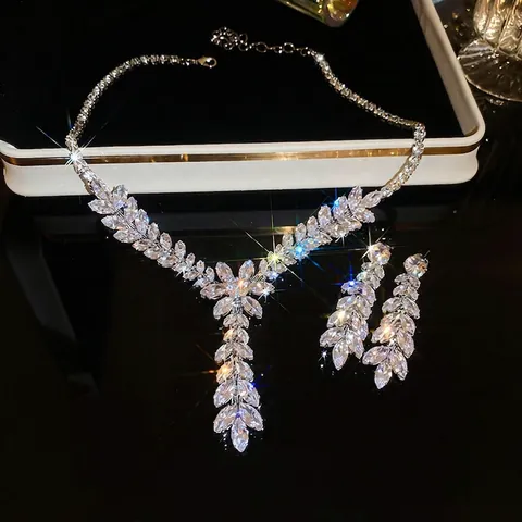 Weizen Zirkon Halskette Und Ohrringe Schmuck Mit 925 Sterling Silver Earring Post Hochzeit Party Luxus Quaste Glänzend