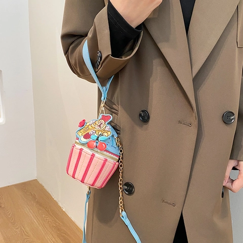 Creatieve Crossbodytas In De Vorm Van Een Cupcake Van PU-Leer Geborduurde Kers Cartoon Voor Dames