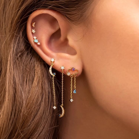 Orecchini Stella Luna Nuvola Gioielli Nappa Zircone Con Perno In Argento Sterling 925 Stile Ins Per Donna