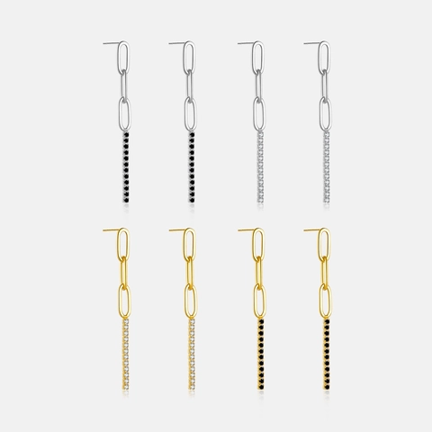 Kettingschakel Hangoorbellen Met 925 Sterling Zilveren Oorknopjes Mode Paperclip CZ Drop Sieraden Voor Vrouwen