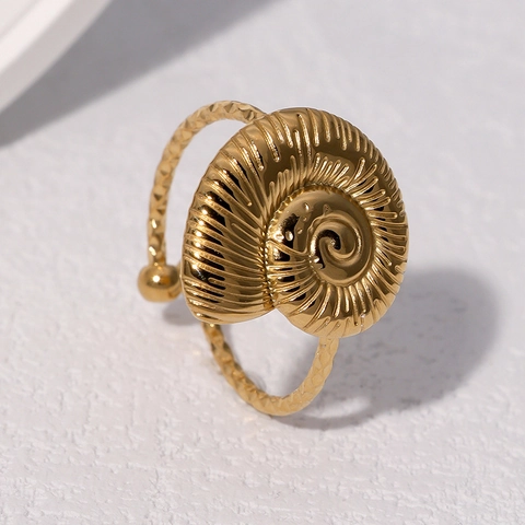 Anillo Abierto Espiral Concha De Nautilo Chapado En Oro De 18K Acero Inoxidable Estilo Océano Joyería Ajustable Para Mujer Tendencia