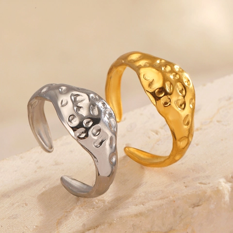 Anillo Textura Martillada Acero Inoxidable Chapado En Oro 18K Ajustable Abierto Joyería Geométrica Hip Hop Moda Mujeres