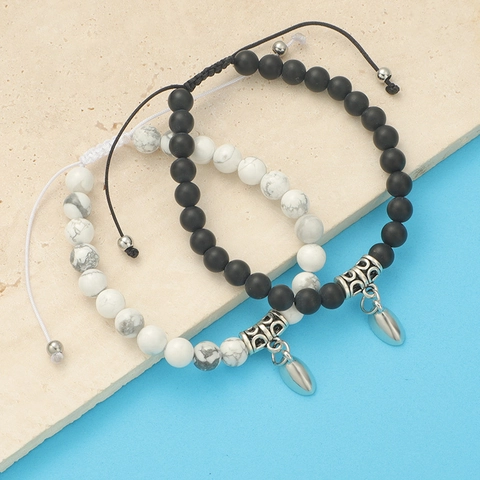 Bracciale Di Coppia Cuore Magnetico Acciaio Inossidabile 304 Pietra Naturale Agata Nera Opaca Turchese Bianca Corda Regolabile