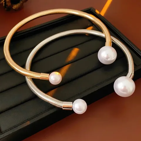 Collana Girocollo Aperta In Metallo Minimalista Con Künstliche Perle Sintetiche Consistenza A Molla Elastica Gioielli Di Lusso Per Donna
