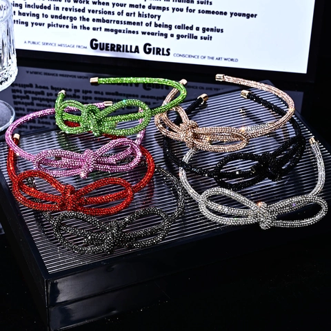 Cerchietto Fiocco Strass Luccicante Donna Cristallo Vetro Nodo Sottile Cerchio Capelli Elegante Moda Dolce Accessorio