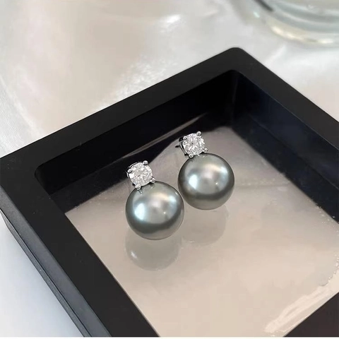Minimalist Round Imitation Artificial Pearl Stud Earrings With Zircon Inlaid And Earring Post For Women