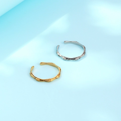 Minimalistische Verstelbare Bamboe Ring Van Roestvrij Staal Elegant Open Vinger Juweel Accessoire Voor Dames