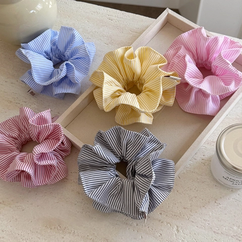 Striped Scrunchie Fabric Ruched Hair Ties High Elasticity Ruffle Sweet Hair Accessories For Women