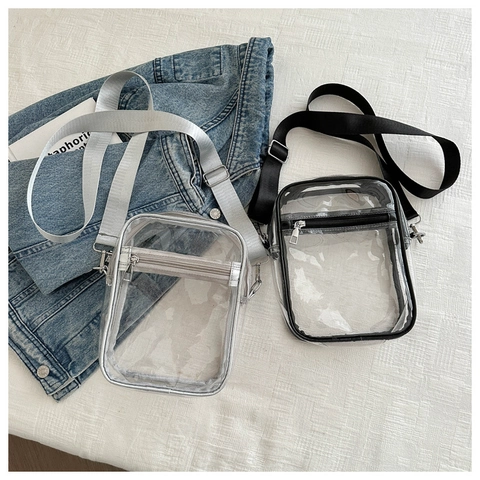 Women Clear PVC Crossbody Bag Waterproof Transparent Small Square Shoulder Bag With Adjustable Strap Fashion Travel Casual Purse