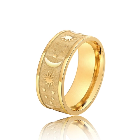 Sun Moon Star Celestial Band Ring Stainless Steel Enamel Drip Oil Vintage Mystical Jewelry For Men Women