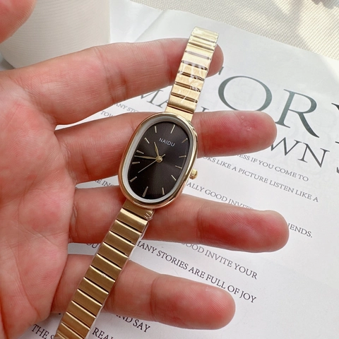 Elegant Women Quartz Watch Oval Dial Minimalist Alloy Metal Chain Strap Small Vintage Dress Wristwatch For Ladies