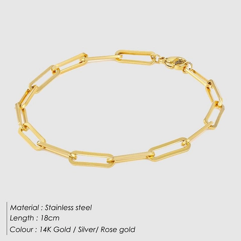 Pulsera de Cadena de Clip de Acero Inoxidable Minimalista Para Mujer Pulsera Simple de Eslabones Geométricos Oro Joyería