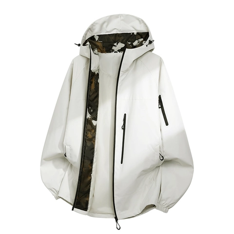 Mens Outdoor Kapuzenjacke Wasserdicht Winddicht Camouflage Futter Reißverschluss Mehrere Taschen Oberbekleidung