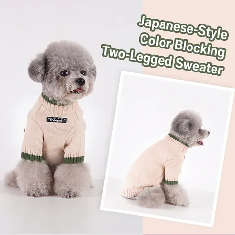 Suéter De Punto Para Perro Mascota Color Contrastado Hilo De Conejo Cálido Estilo Japonés Para Perros Gatos Pequeños