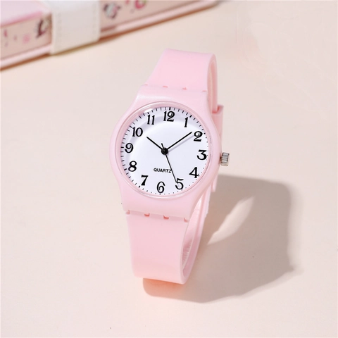 Quartz Wristwatch Silicone Strap Minimalist Round Analog Dial Arabic Numerals Casual Sporty Timepiece For Women Students