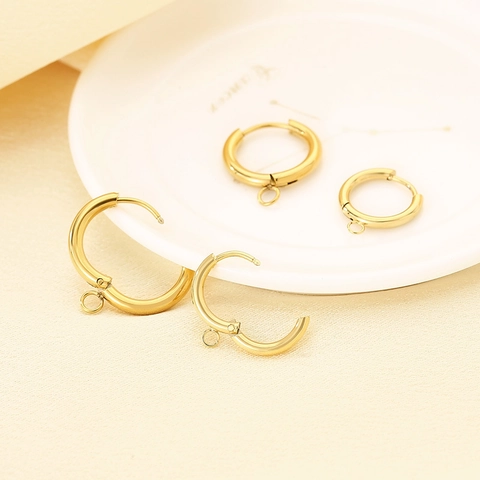Stainless Steel Earring Hoops With Eyelet Round Vacuum Gold Plated For DIY Jewelry Making Components