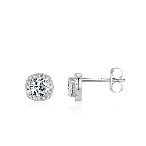 Moissanite Halo Stud Earrings 925 Sterling Silver Round Brilliant Cut D Color Square Frame Elegant Women Jewelry