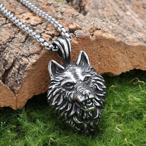 Collar Con Colgante De Cabeza De Lobo Acero Inoxidable Retro Punk Hip Hop Plata Vintage Joyas Animales Para Hombres