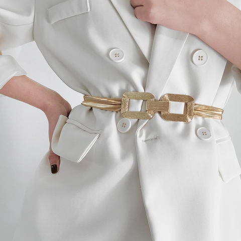 Cintura A Catena In Metallo Da Donna Elastica Maglia A Molla Fibbia Rettangolare Decorazione Per Abiti Versatile