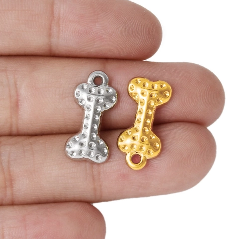 Dijes De Hueso De Perro Acero Inoxidable 304 Chapado En Oro 18K Colgantes Texturizados Para Hacer Joyería DIY