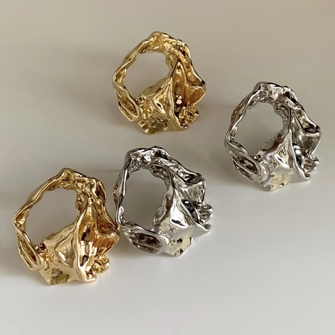 Irregular Hollow Stud Earrings Alloy With 925 Sterling Silver Earring Post Liquid Metal Lava Minimalist Jewelry Women