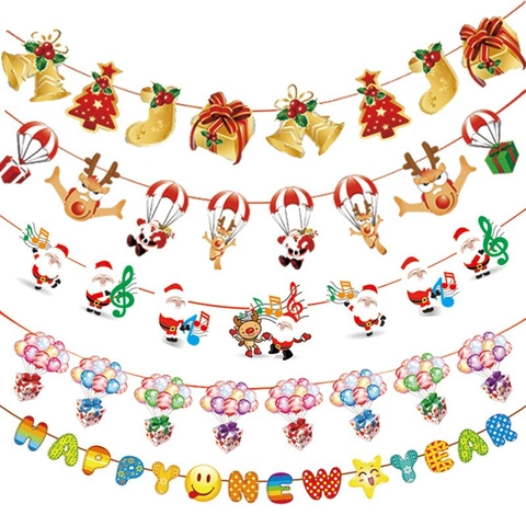 Weihnachten Cartoon Banner Papier Girlande Für Xmas Party Dekoration Merry Christmas Weihnachtsmann Rentier Schneemann Banner