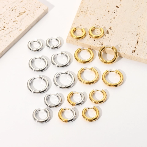 Chunky Hoop Earrings Stainless Steel 18K Gold Plated Waterproof Hypoallergenic Minimalist Fashion Jewelry For Women