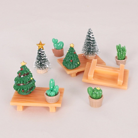 Miniature Christmas Tree Cactus Desk Ornaments Resin Plastic Simulation DIY Scene Accessories Festive Holiday Home Decor