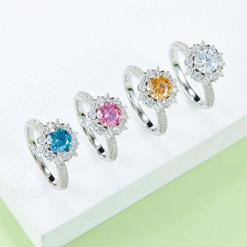 925 Sterling Silver 1ct Moissanite Ring For Women Luxury Flower Halo Engagement Band With GRA Certificate Fine Jewelry