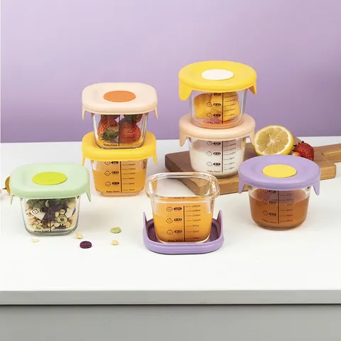 Baby Food Storage Container Glass Bowl With Silicone Lid And Steam Vent Scale Marks Microwave Safe For Toddler Infant Feeding