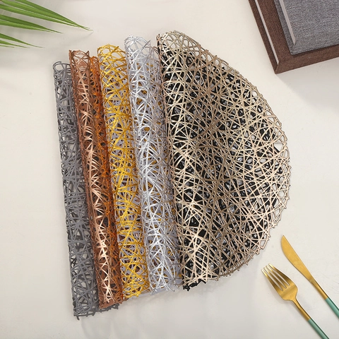 Round Placemats Coasters PVC Hollow Out Messy Satin Design Metallic Bronzing Modern Home Dining Table Hotel Decor