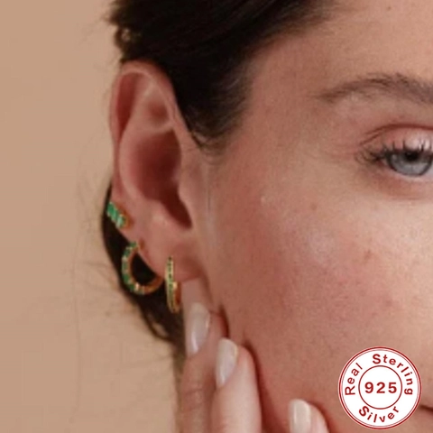 925 Sterling Silver Geometric Zirconia Stud Earrings For Women Baguette Cut Three Stone Inlaid Gold Plated Vintage Jewelry