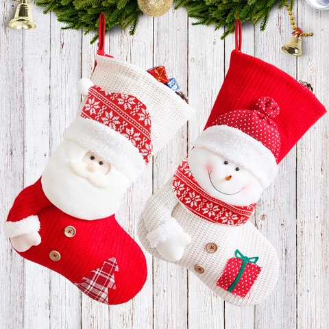Calcetines De Navidad De Punto Grandes Papá Noel Muñeco De Nieve Patrón 3D Bolsa De Regalo Decoración Festiva