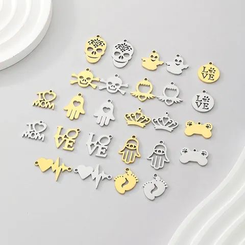 DIY Schmuck Anhänger Edelstahl Gemischte Formen Totenkopf Herz Krone Hamsa Hand Liebe Charms Bastelbedarf