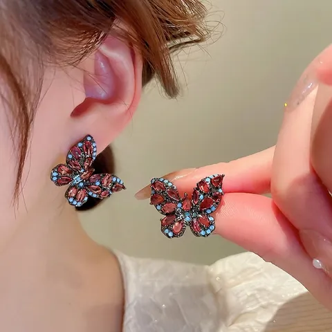 Orecchini A Farfalla Vintage Con Zircone Rame E Perno In Argento Sterling 925 Gioielli Coreani Eleganti Per Donne