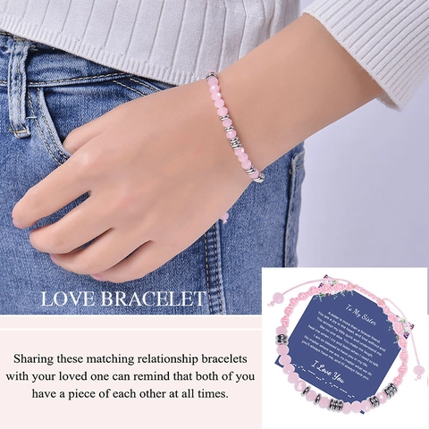 Bracciale Codice Morse Perle Di Cristallo Sfaccettate Rosa Distanziatore In Metallo Corda Intrecciata Regolabile Gioiello Regalo Fatto A Mano