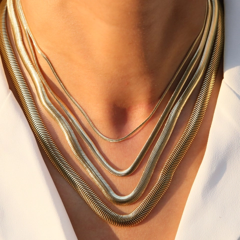 Collana A Catena Piatta In Ottone Placcato Oro 18 Carati Moda Minimalista Girocollo Per Donna