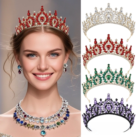 Bandeau Couronne de Mariage de Style Baroque Tiare en Strass Colorés Accessoires de Robe de Mariée Bijoux de Cheveux de Fête